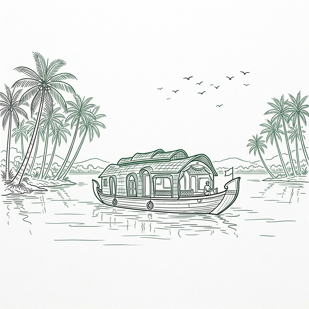 Kerala Houseboat Sketch